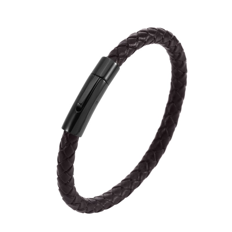 Amber European and American Best-Selling Leather Bracelets Stainless Steel Snap Men's Braided Leather Bracelets Wholesale Manufacturers - Image 1