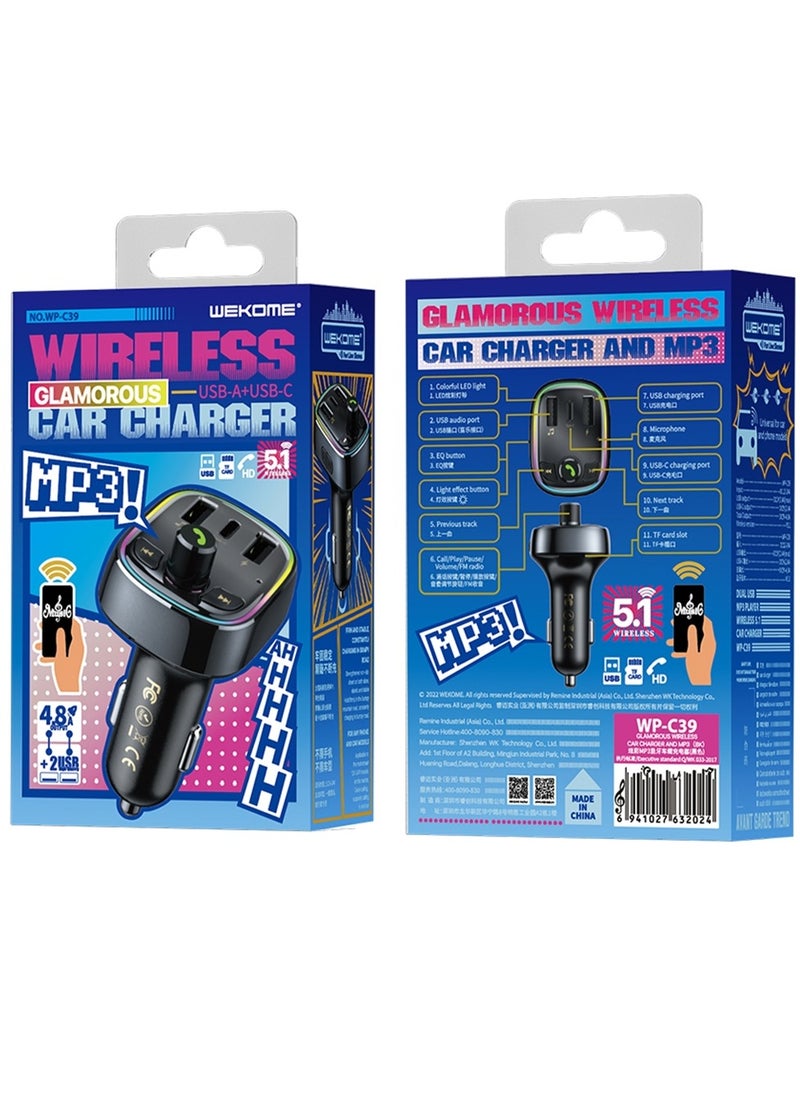 WEKOME - Fast Car Charger with MP3 Bluetooth Player Black - Image 1