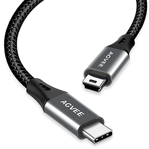 AGVEE 2 Pack 10ft USB-C to Mini USB Cable, Braided Durable Mini-B 5-Pin to Type-C Data Charging Charger OTG Cord for Hero 3+, PS3 Controller, Canon Nikon Camera, GPS, Blue Yeti, Dark Gray - Image 1