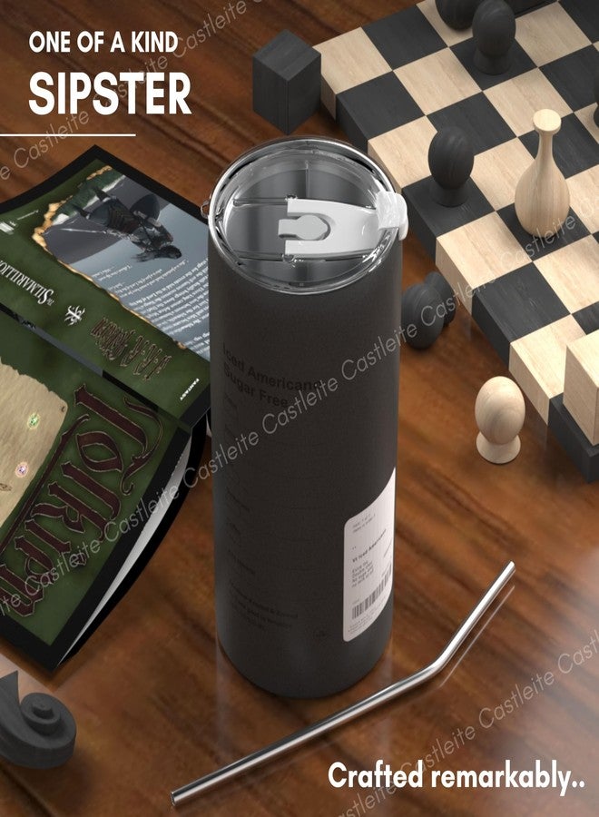 Castleite Sipster Travel Coffee Mug 6 & 8 Hours Hot & Cold 600ML Vacuum Insulated Stainless Steel Sipper with Straw & Spill-Proof Flip Lid, Double Walled - Vogue Portable Companion (Titanium Twilight) - Image 2