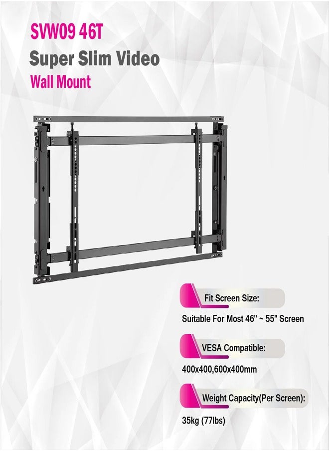 Skill Tech SVW09 46T Super Slim Pop Out Video Wall Mount for 32–75 Inch LED/LCD Screens, VESA 600x400, Max Load 35kg, Ultra Low Profile TV Bracket – Black  - Image 5
