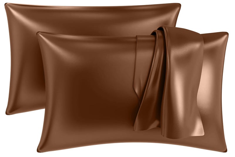 MY ARMOR Satin Pillow Covers for Hair | Anti-Frizz & Anti-Wrinkle Silk Pillow Cover for Hair & Skin | Gentle Cooling Fabric, 20x30 Inches | Zipper Closure | Pack of 2, Golden - Image 1