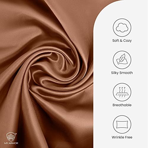 MY ARMOR Satin Pillow Covers for Hair | Anti-Frizz & Anti-Wrinkle Silk Pillow Cover for Hair & Skin | Gentle Cooling Fabric, 20x30 Inches | Zipper Closure | Pack of 2, Golden - Image 3