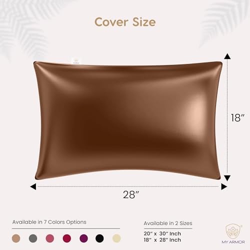 MY ARMOR Satin Pillow Covers for Hair | Anti-Frizz & Anti-Wrinkle Silk Pillow Cover for Hair & Skin | Gentle Cooling Fabric, 20x30 Inches | Zipper Closure | Pack of 2, Golden - Image 2