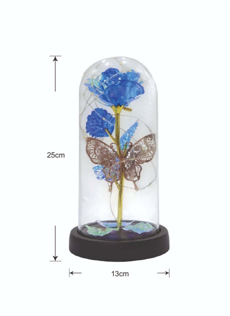 BABAZAM Colorful Galaxy Butterfly Rose Flower Gift with Quality Glass and Colourful LED Battery Operated For Wedding Anniversary Birthday Mothers Day and Any Special Occasions Blue  - Image 1