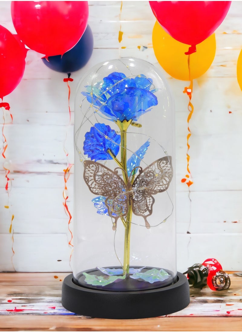 BABAZAM Colorful Galaxy Butterfly Rose Flower Gift with Quality Glass and Colourful LED Battery Operated For Wedding Anniversary Birthday Mothers Day and Any Special Occasions Blue  - Image 5