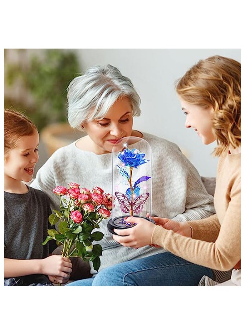 BABAZAM Colorful Galaxy Butterfly Rose Flower Gift with Quality Glass and Colourful LED Battery Operated For Wedding Anniversary Birthday Mothers Day and Any Special Occasions Blue  - Image 3