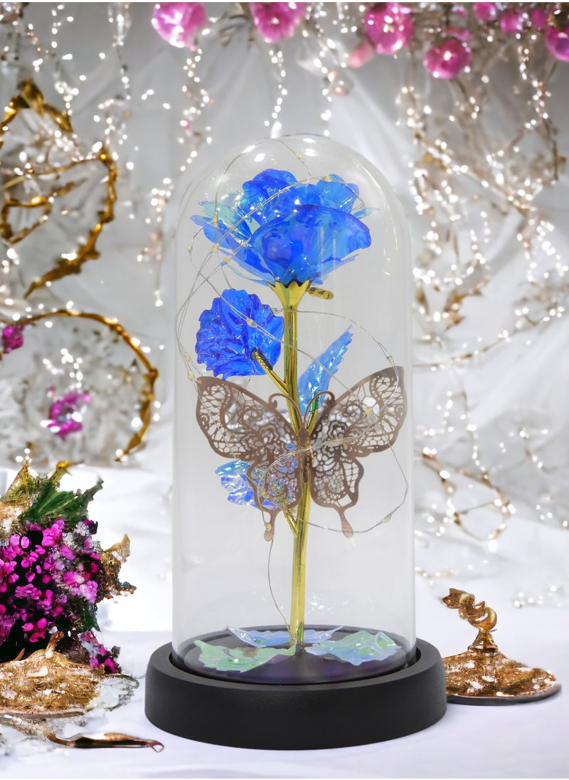 BABAZAM Colorful Galaxy Butterfly Rose Flower Gift with Quality Glass and Colourful LED Battery Operated For Wedding Anniversary Birthday Mothers Day and Any Special Occasions Blue  - Image 4