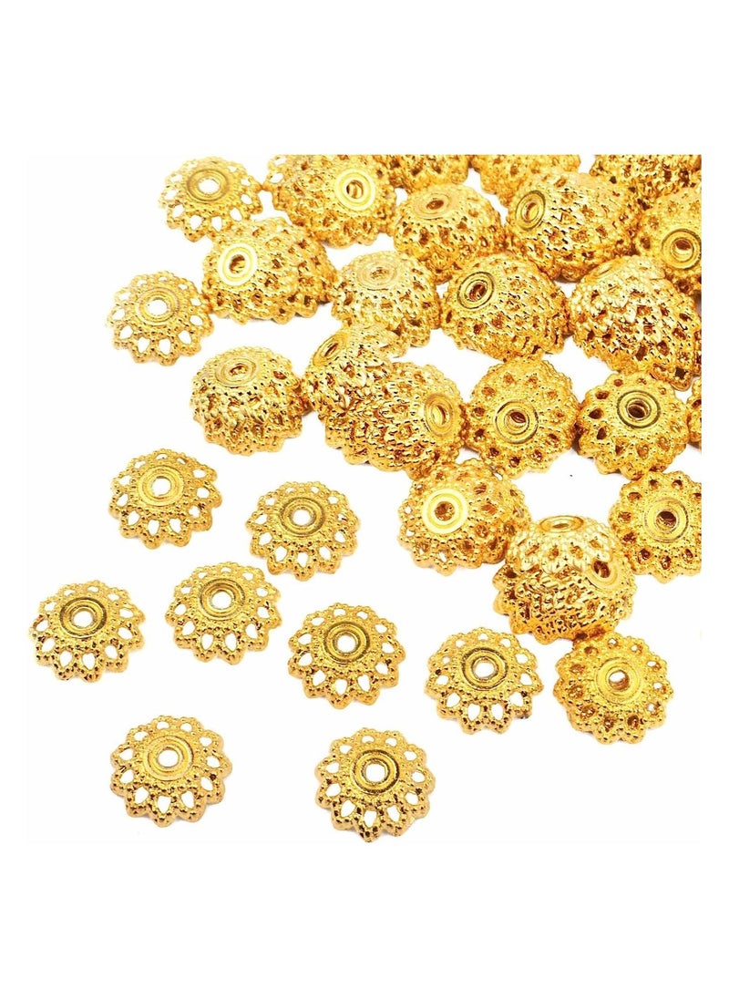 KASTWAVE - Antique Golden Flower Bead Caps, 11.5mm Spacer Bead Bracelets Necklaces Bead Caps Alloy Bali Style, for DIY Earrings Necklace Jewellery Making Supplies, 200PCS - Image 1