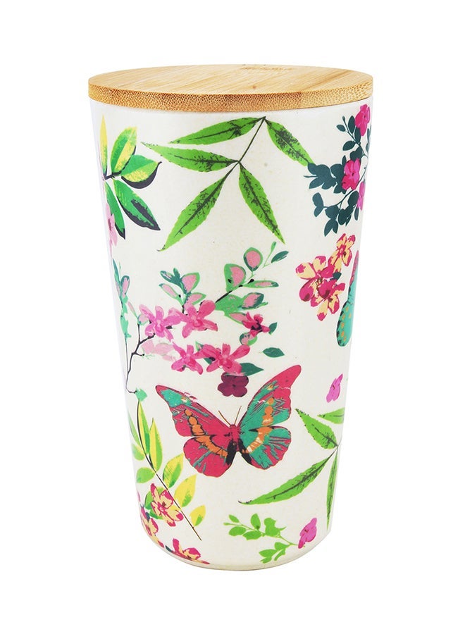 NIBEMINENT Bamboo Fibre Canister White/Pink/Yellow 11x19cm - Image 1