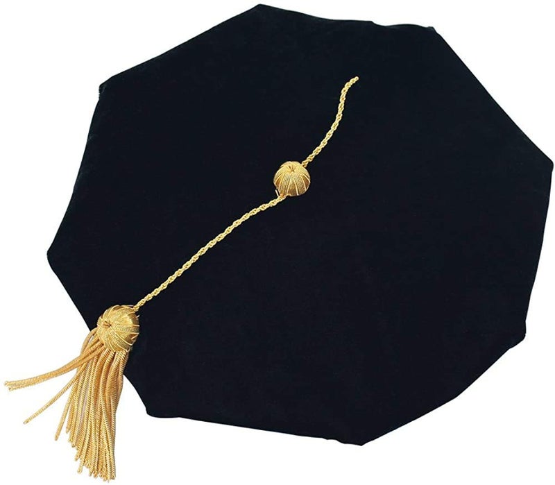 GraduatePro GraduatePro Doctoral Graduation Tam Black Velvet 8-Sided with Gold Bullion Tassel  - Image 1