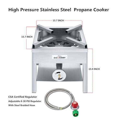 COOKAMP Stainless Steel Burner Propane Burner, 260,000BTU High Pressure Outdoor Propane Cooker, Heavy Duty Gas Burners for Outdoor Cooking For Turkey Fry, Seafood Boil(Stainless Steel) SS1750 - Image 2