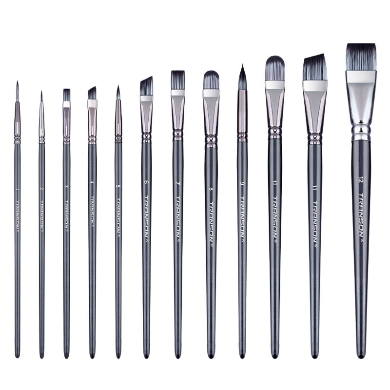 Transon Artist Paint Brush Set of 12 for Watercolor Acrylic Gouache Oil and Tempera Painting