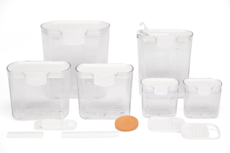 Progressive ProKeeper Baker's Airtight Kitchen Storage Canister Container Set for Flour, Sugar & More, Keeps Ingredients Fresh, with Accessories (White, 6- Piece) - Image 1