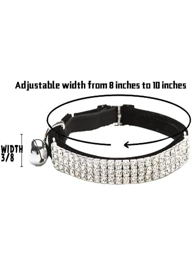 Chukchi Soft Velvet Safe Cat Adjustable Collar Bling Diamante With Bells,11 Inch For Small Dogs And Cats (Black) - Image 2