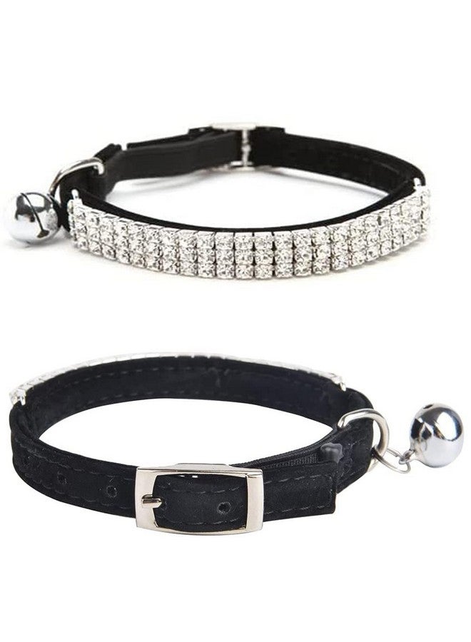 Chukchi Soft Velvet Safe Cat Adjustable Collar Bling Diamante With Bells,11 Inch For Small Dogs And Cats (Black) - Image 3