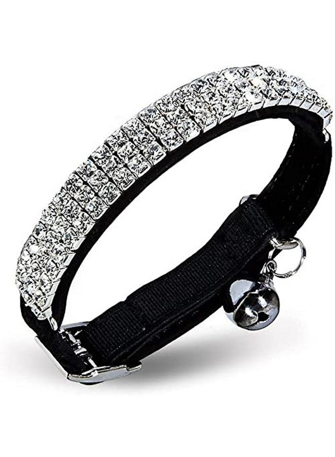 Chukchi Soft Velvet Safe Cat Adjustable Collar Bling Diamante With Bells,11 Inch For Small Dogs And Cats (Black) - Image 1
