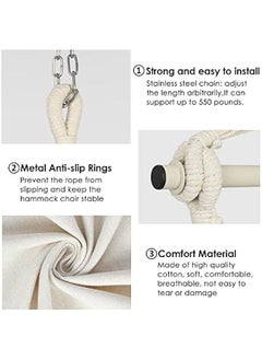 بيوينتي Y- Stop Hammock Chair Hanging Rope Swing, Max 500 Lbs, 2 Cushions Included, Large Macrame Hanging Chair with Pocket for Superior Comfort, with Hardware Kit (Beige)  - Image 4
