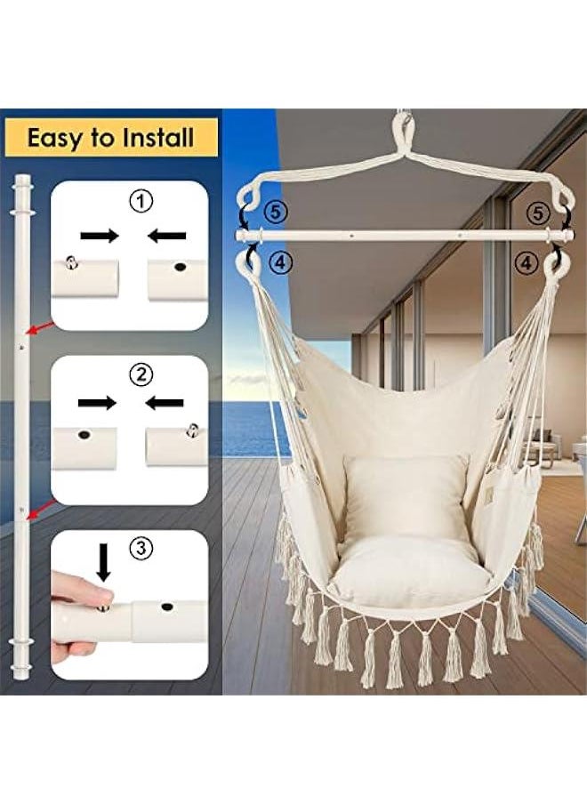 Beauenty Y- Stop Hammock Chair Hanging Rope Swing, Max 500 Lbs, 2 Cushions Included, Large Macrame Hanging Chair with Pocket for Superior Comfort, with Hardware Kit (Beige)  - Image 5