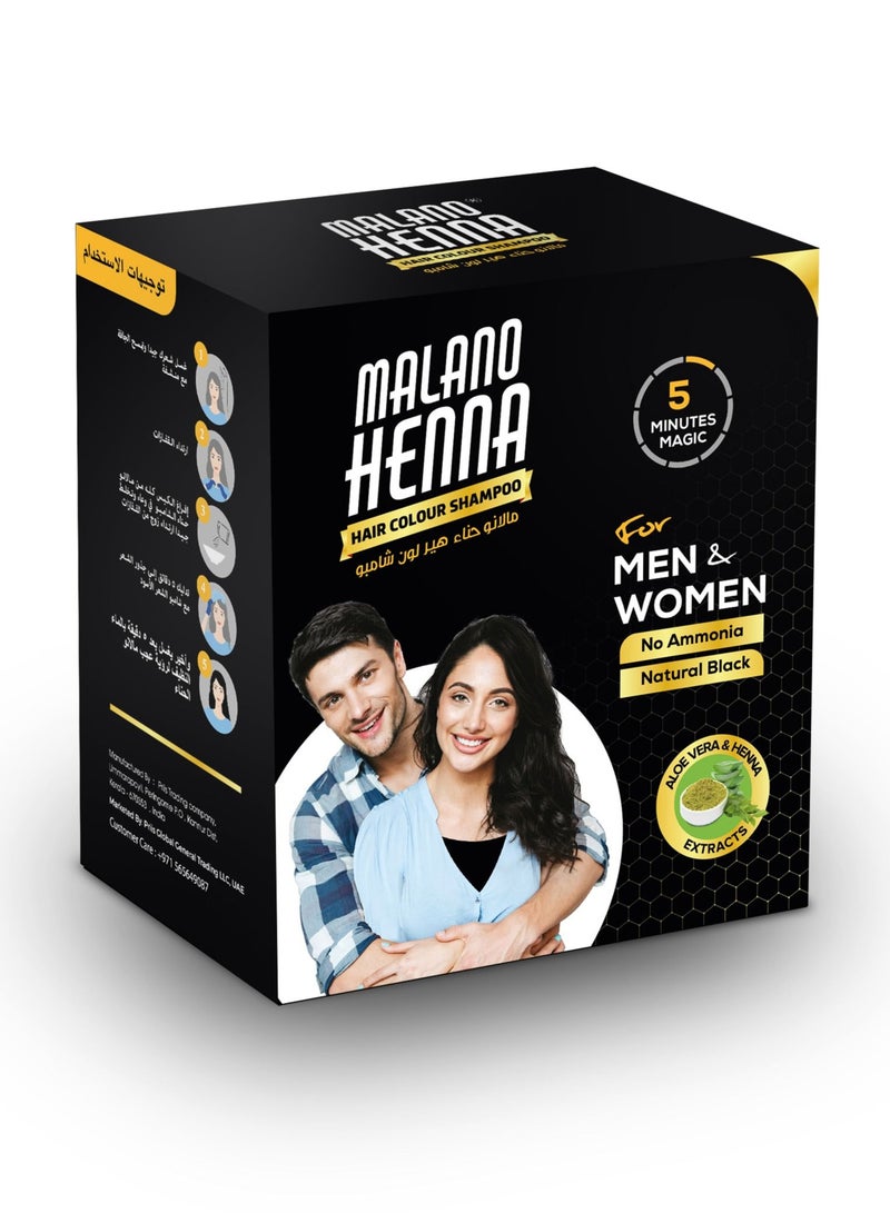 Malano Henna Hair color Shampoo - Natural Black 10 x 15ml