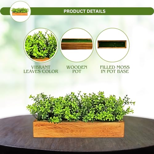 fancymart Artificial Gardenia Leaves Wooden Planter Realistic Faux Greenery Indoor Decoration Living Room Office Desk Table Shelf Decorative Arrangement - Image 4