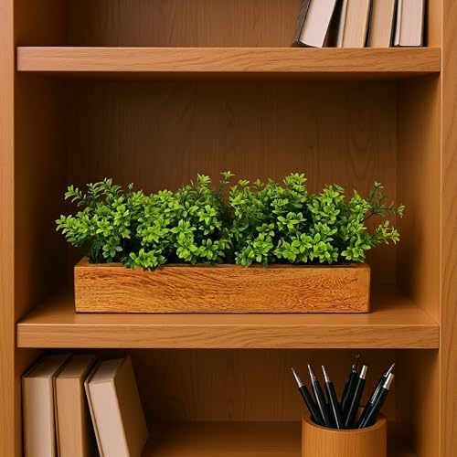 fancymart Artificial Gardenia Leaves Wooden Planter Realistic Faux Greenery Indoor Decoration Living Room Office Desk Table Shelf Decorative Arrangement - Image 2