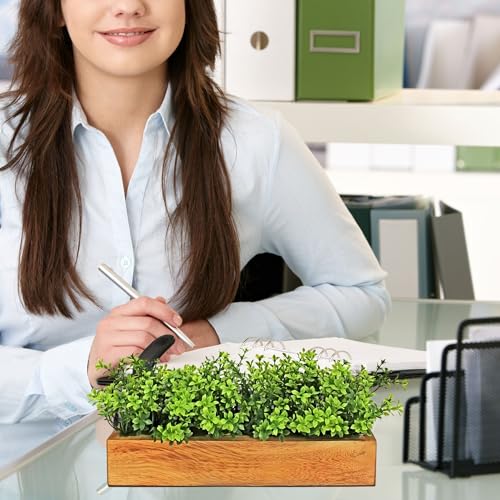fancymart Artificial Gardenia Leaves Wooden Planter Realistic Faux Greenery Indoor Decoration Living Room Office Desk Table Shelf Decorative Arrangement - Image 5