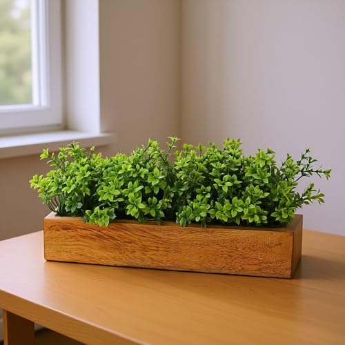 fancymart Artificial Gardenia Leaves Wooden Planter Realistic Faux Greenery Indoor Decoration Living Room Office Desk Table Shelf Decorative Arrangement - Image 1