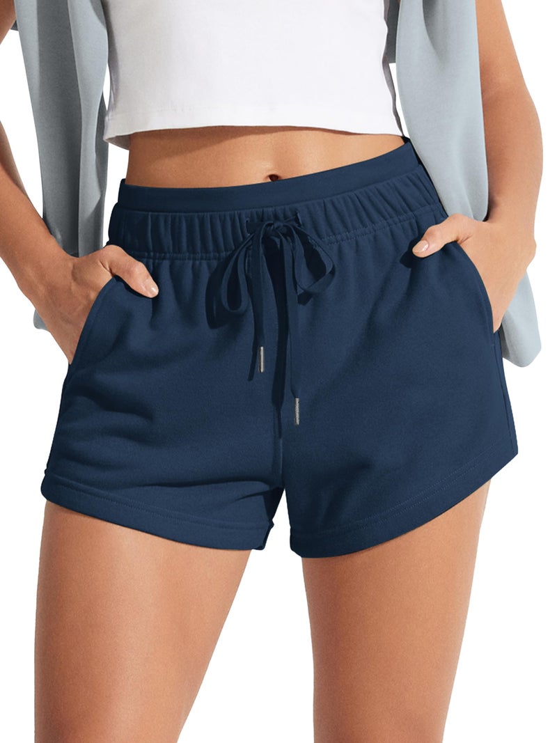 ODODOS Women's Sweat Shorts with Pockets Cotton French Terry Drawstring Summer Workout Casual Lounge Shorts, Navy, Medium - Image 1