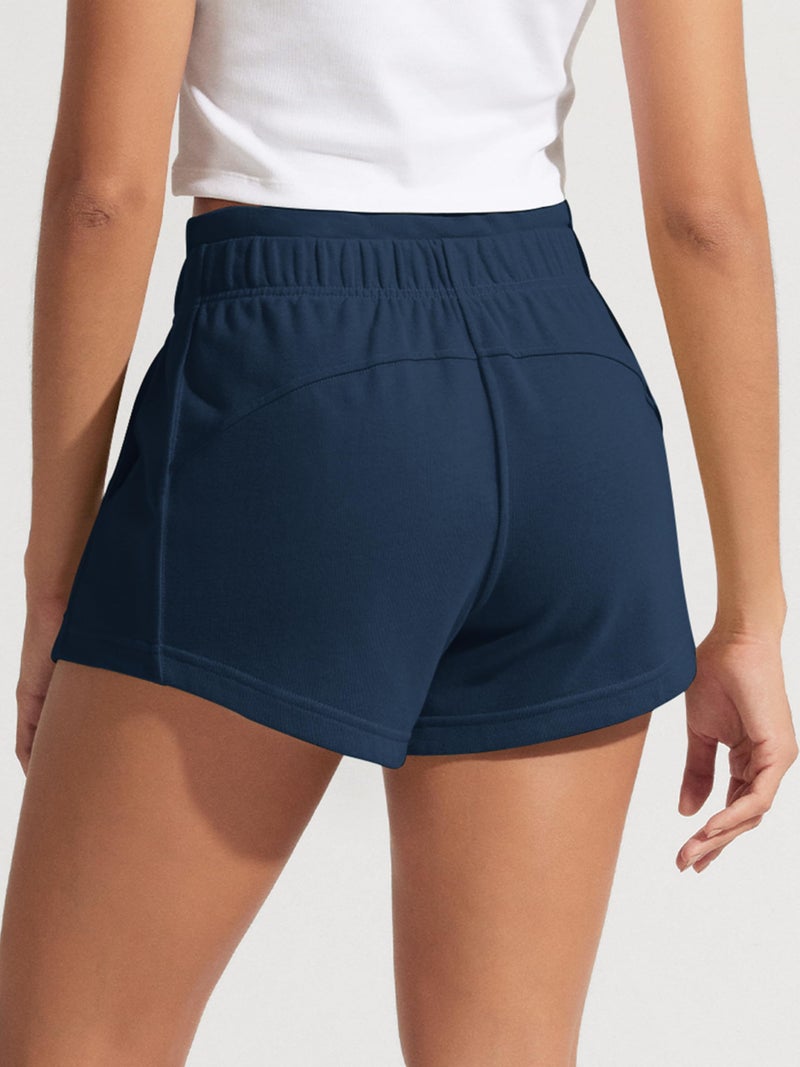 ODODOS Women's Sweat Shorts with Pockets Cotton French Terry Drawstring Summer Workout Casual Lounge Shorts, Navy, Medium - Image 2