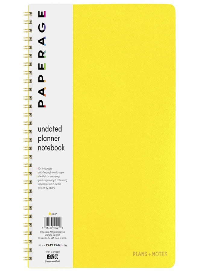 ببرج مفكرة تخطيط يومية غير مؤرخة من PAPERAGE (أصفر)، مقاس 8.5 × 11 بوصة، حلزونية، لقوائم المهام وجداول العمل، 104 صفحات مسطرة للخطط والملاحظات - Image 1