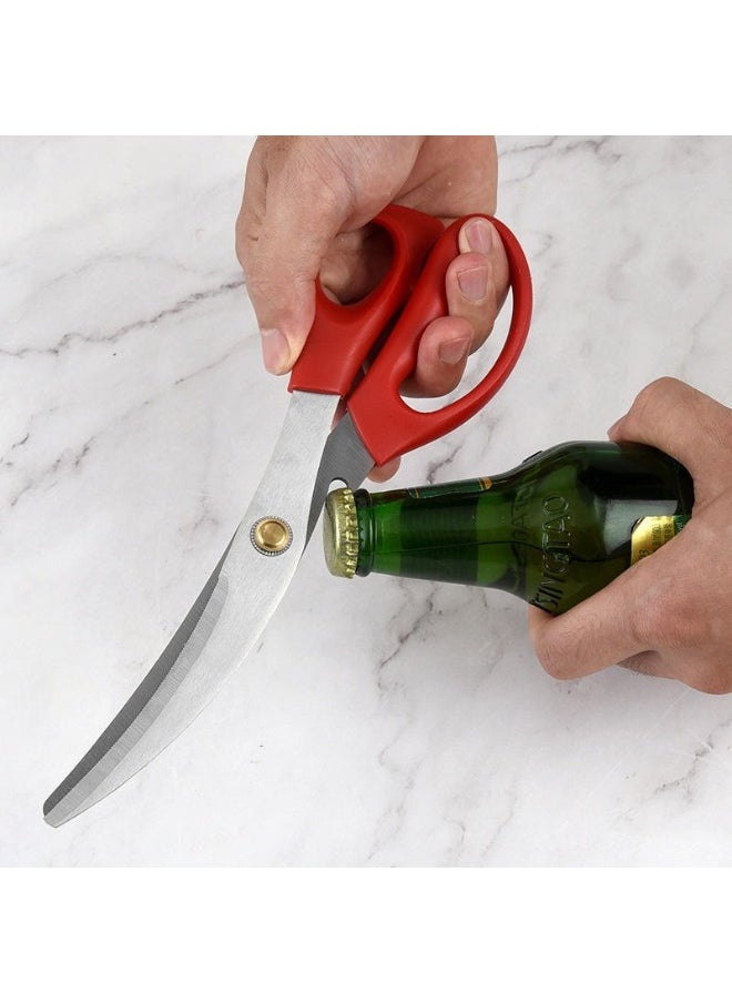 Generic - Powerful Multi function shears Korean barbecue scissors easy use kitchen cooking steak meat scissors with Ergonomic handle (Red) - Image 1
