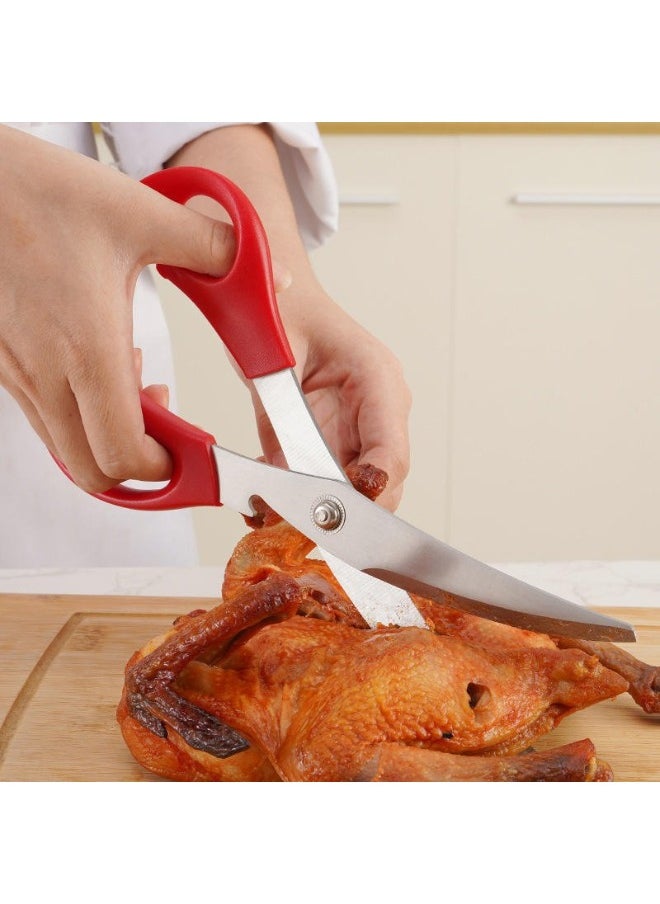 Generic - Powerful Multi function shears Korean barbecue scissors easy use kitchen cooking steak meat scissors with Ergonomic handle (Red) - Image 1