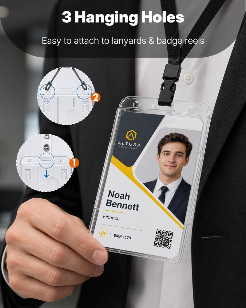 باوفلي حامل البطاقة العمودي من Pawfly بحقيبة صلبة شفافة من البولي كربونات مع فتحة للإبهام لحمل بطاقتين - مثالي لبطاقات العمل والمدارس وبطاقات الائتمان ورخص القيادة والتصاريح - Image 5