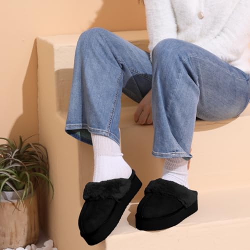 OOW Fuzzy Platform Slippers for Women Cozy Womens Platform Slippers Winter House Slippers for Women Indoor and Outdoor Black - Image 3