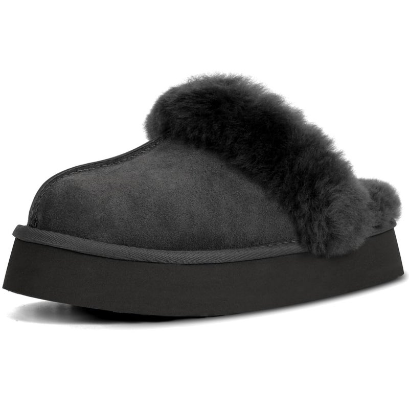 OOW Fuzzy Platform Slippers for Women Cozy Womens Platform Slippers Winter House Slippers for Women Indoor and Outdoor Black - Image 2