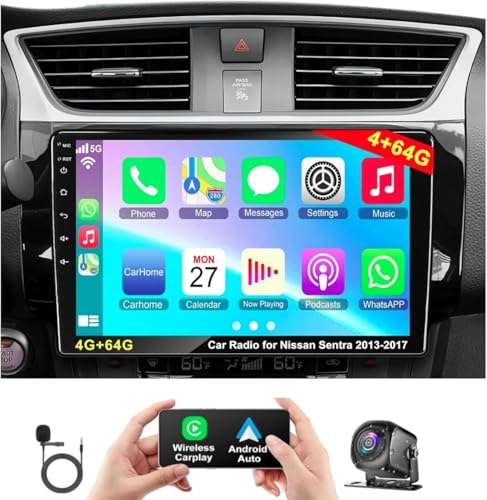 Adapter-Universe 4G RAM64G ROM Car Radio for Nissan Sentra 20132017 Android 130 101 Inch 5G WiFi Sentra Stereo Support CarplayAndroid AutoGPS Navigation with BluetoothBackup Camera 1080PSWCFM Radio - Image 1