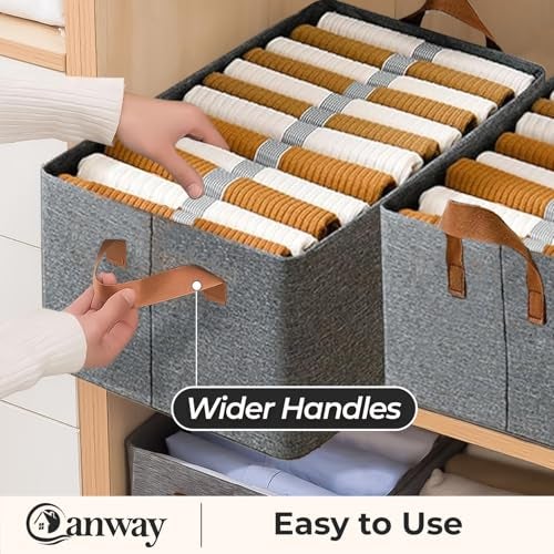 CANWAY 2 Pieces Wardrobe Organizer, 26L Foldable Clothes Organiser with Handles for Closet, Drawer & Shelf | Cloth Box for Clothes & Blankets | 47×27×20 cm (Grey) - Image 3