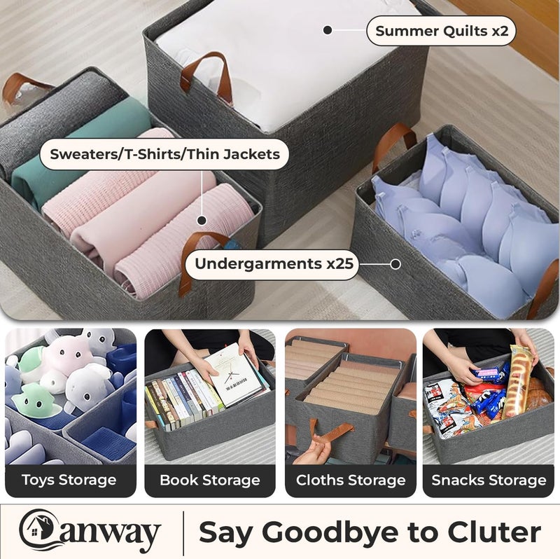 CANWAY 2 Pieces Wardrobe Organizer, 26L Foldable Clothes Organiser with Handles for Closet, Drawer & Shelf | Cloth Box for Clothes & Blankets | 47×27×20 cm (Grey) - Image 5