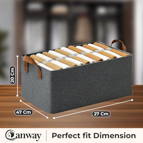 CANWAY 2 Pieces Wardrobe Organizer, 26L Foldable Clothes Organiser with Handles for Closet, Drawer & Shelf | Cloth Box for Clothes & Blankets | 47×27×20 cm (Grey) - Image 2
