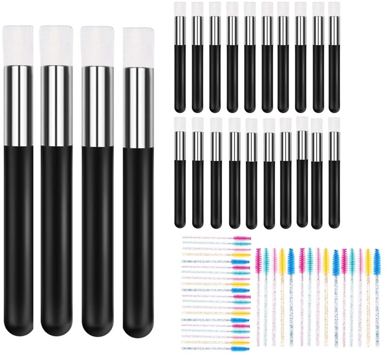 Tegelrying Eyelash Cleaning Brush30 Pcs Lash Extension Cleanser Shampoo Soft Makeup Brushes for Blackhead Remover Tool Nose Washing with 30 Pieces Mascara Brushes WandsBlack Silver
