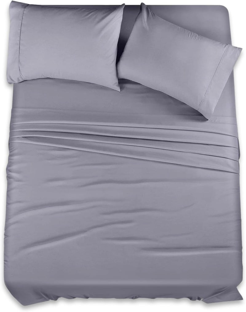 FOAM CRAFT Hotel Quality 4 Piece Bed Sheet Set - 100% Cotton Full Size with Deep Pockets - Light Grey - Image 1