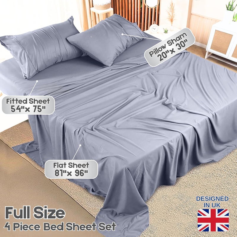 FOAM CRAFT Hotel Quality 4 Piece Bed Sheet Set - 100% Cotton Full Size with Deep Pockets - Light Grey - Image 2