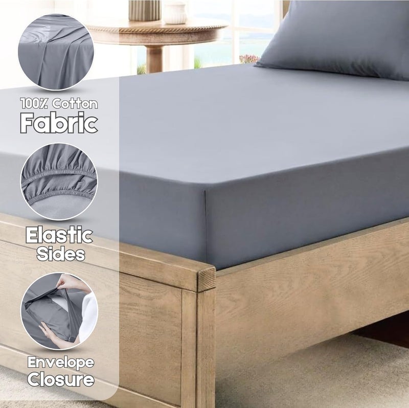 FOAM CRAFT Hotel Quality 4 Piece Bed Sheet Set - 100% Cotton Full Size with Deep Pockets - Light Grey - Image 3