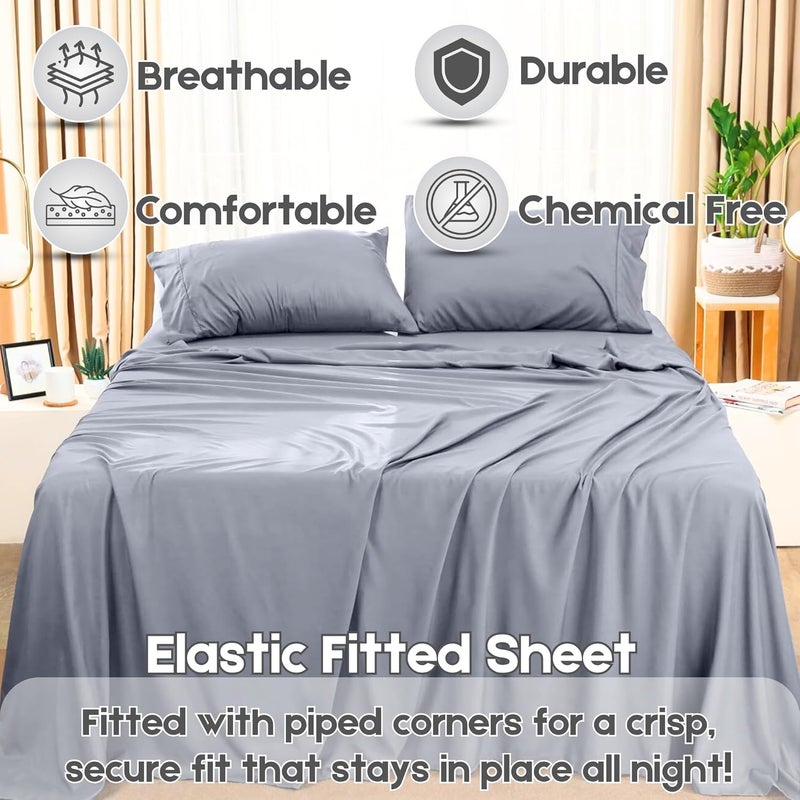 FOAM CRAFT Hotel Quality 4 Piece Bed Sheet Set - 100% Cotton Full Size with Deep Pockets - Light Grey - Image 4