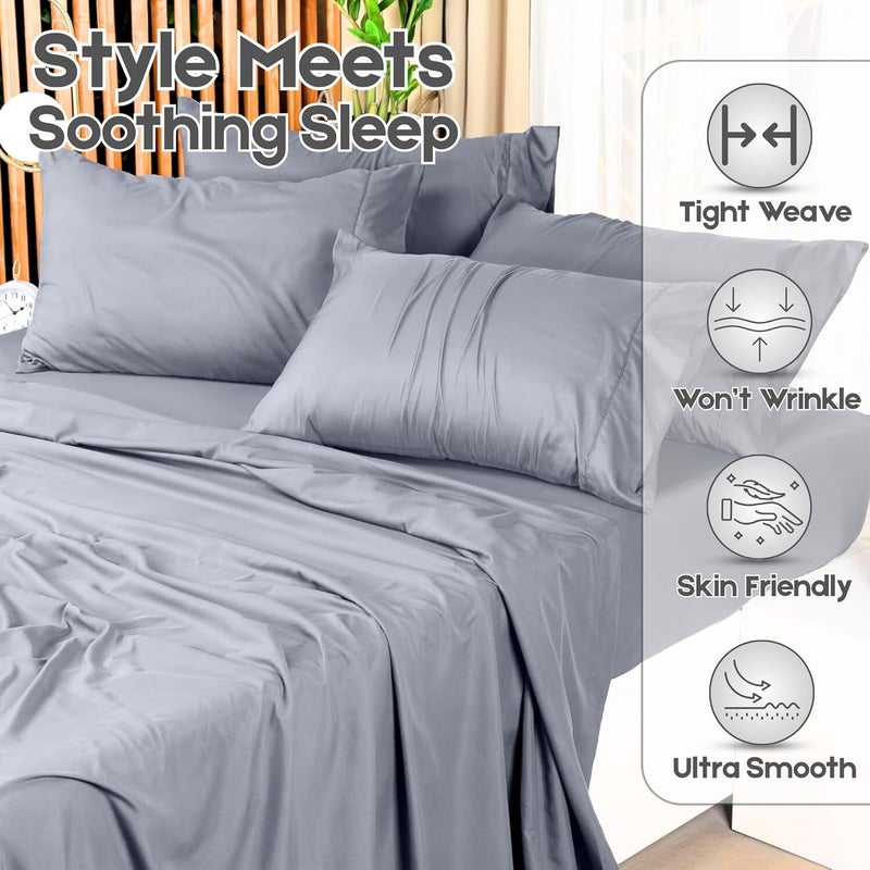 FOAM CRAFT Hotel Quality 4 Piece Bed Sheet Set - 100% Cotton Full Size with Deep Pockets - Light Grey - Image 5