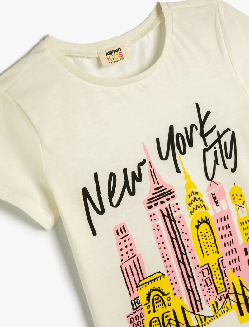 KOTON T-Shirt New York City Printed Short Sleeve Crew Neck Cotton