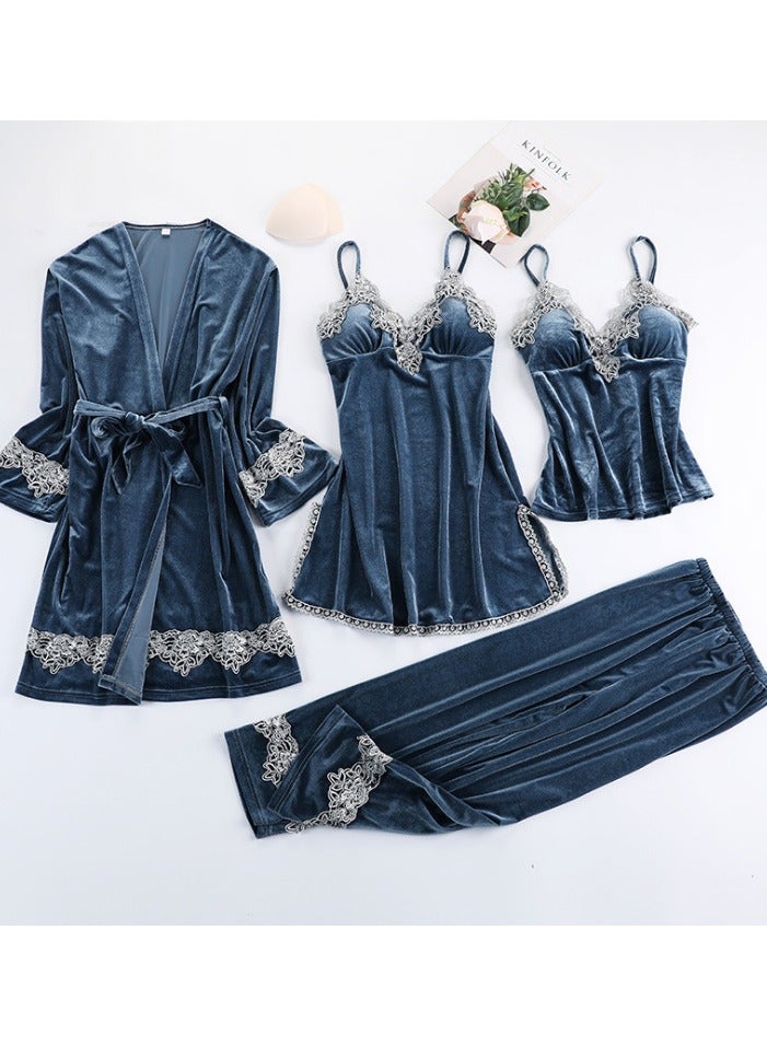 Nariele Women's Set Autumn And Winter Pajamas, Golden Velvet Pajamas