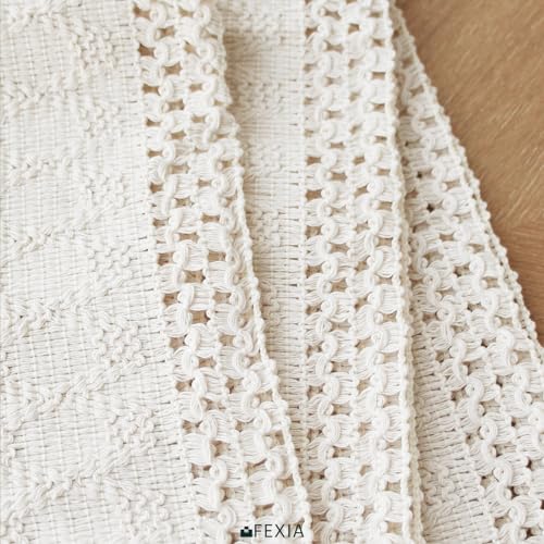 Fexia Table Runner with Tassels Boho Macrame 72 Inches Long Cream Rustic Table Runner for Home Farmhouse Bohemian Dining Bedroom Decor Baby Bridal Shower(12x72 Inches) - Image 3
