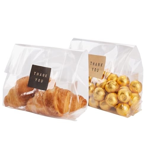 LOKQING Cellophane Treat Bags Cookie Bags for Packaging Clear Gift Bag with Stickers for Cookies Candy ChocolatesClear 9x6 INCH - Image 2